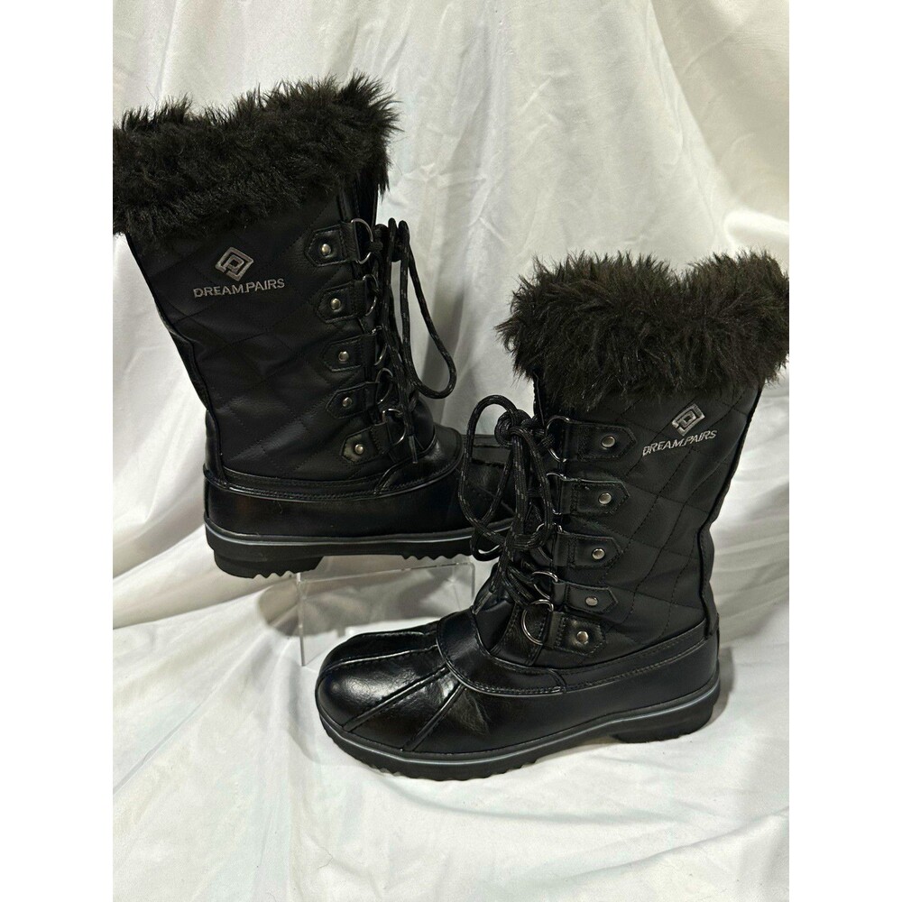 Dream Pairs River_1 Women’s 7 Black Winter Snow Boots, 3M Thinsulate Faux Fur